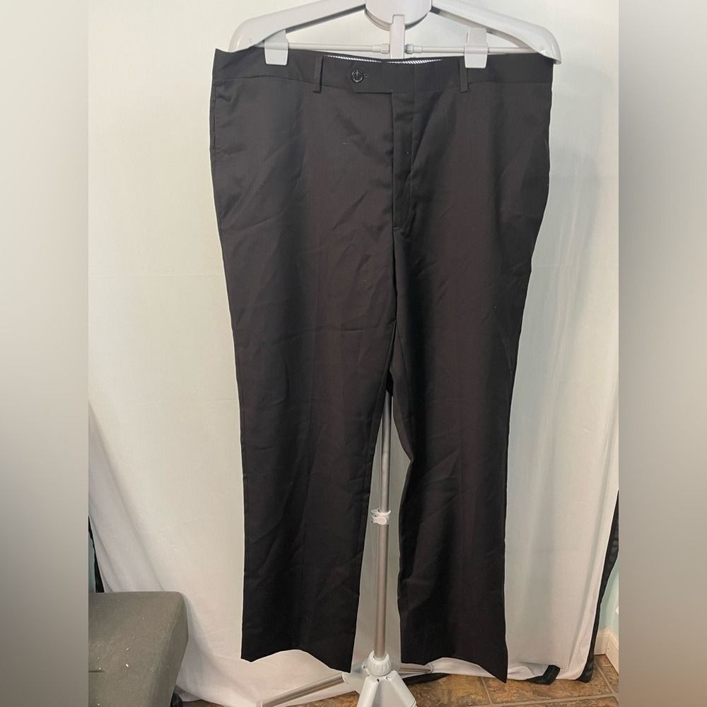 Tommy Hilfiger Dress Pants Men 38x30 Black 100% Worsted Wool Flat Front Straight